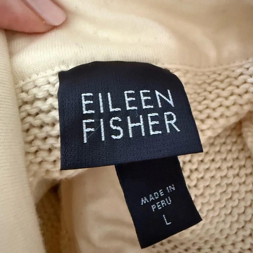 Eileen Fisher Cream Knit Sleeveless Zip-Up Vest
